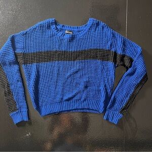 Blue and Black Waffle-Knit Crewneck Sweater Wet Seal Large